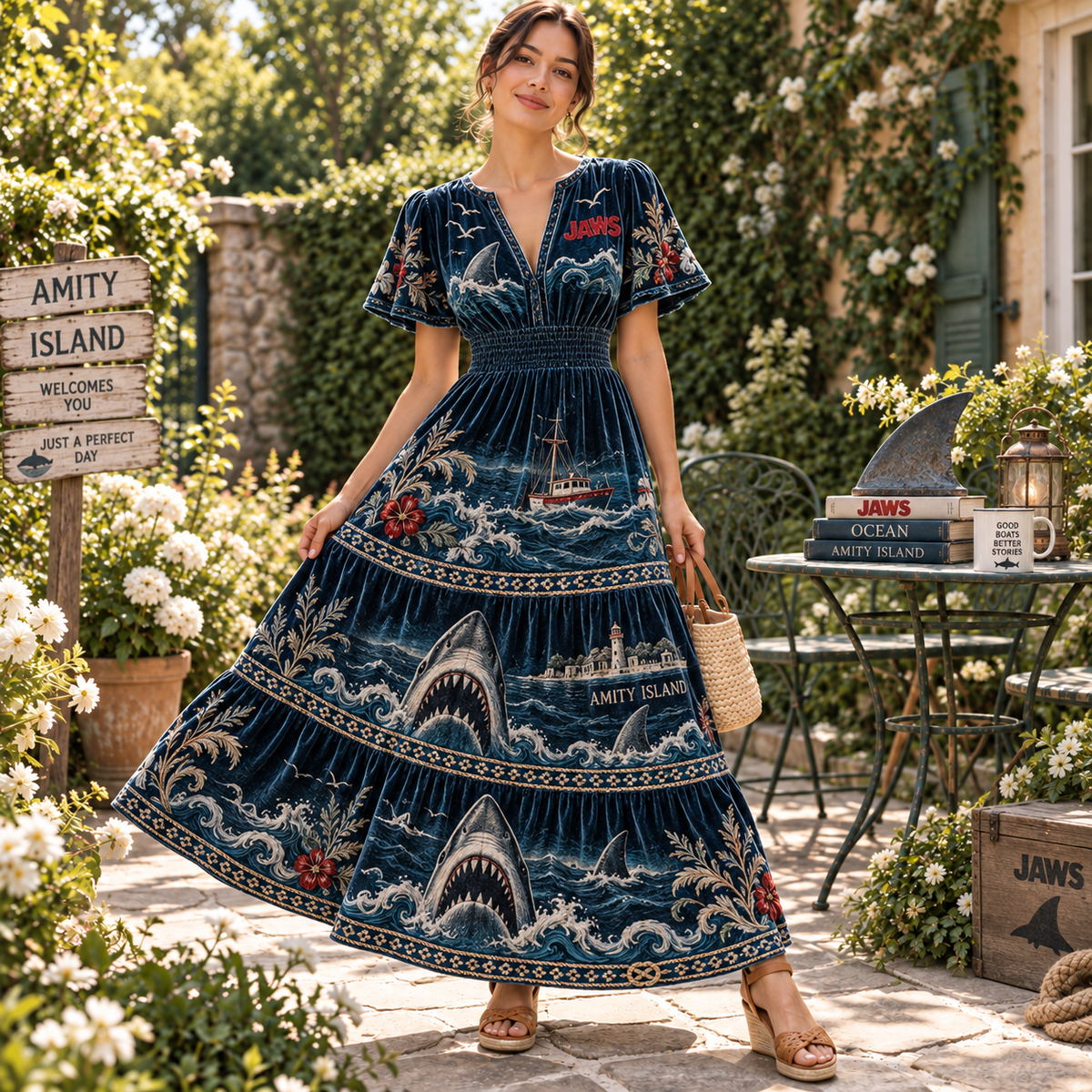 JAWS Premium Embroidered Velvet Maxi Dress PTKL