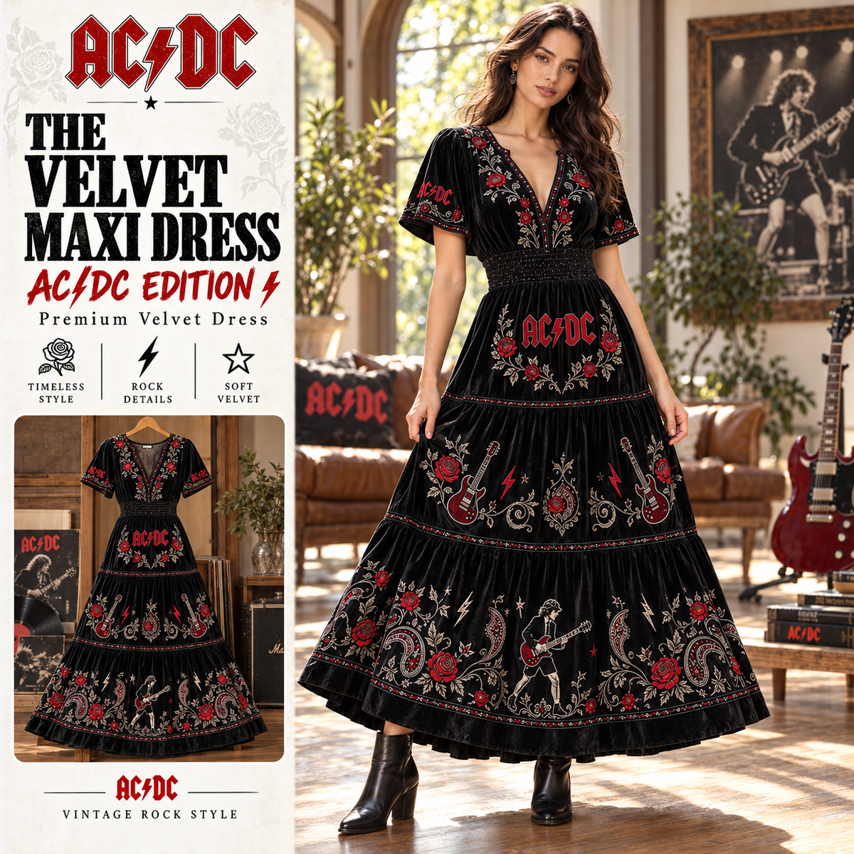 ACD Premium Embroidered Velvet Maxi Dress PTKL