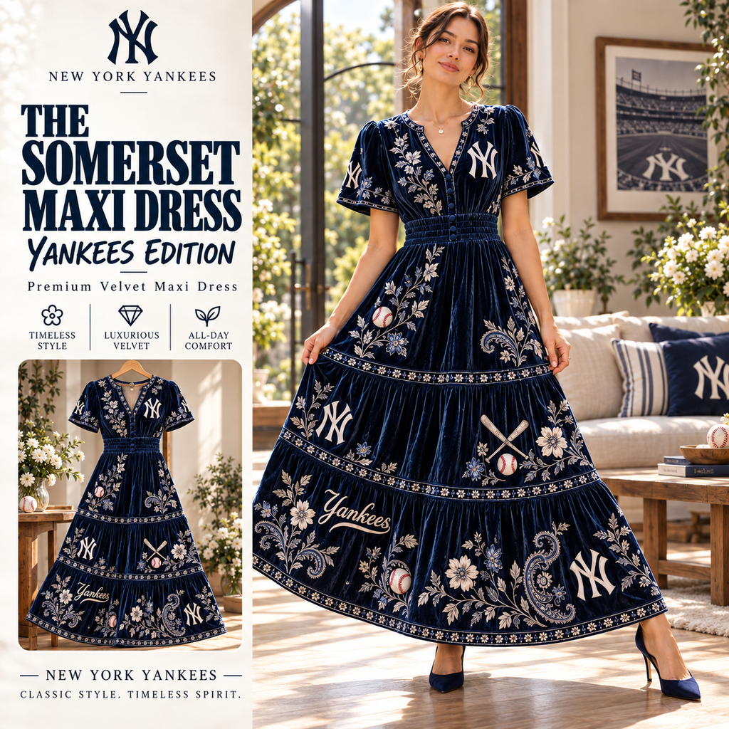 NYY Premium Embroidered Velvet Maxi Dress PTKL