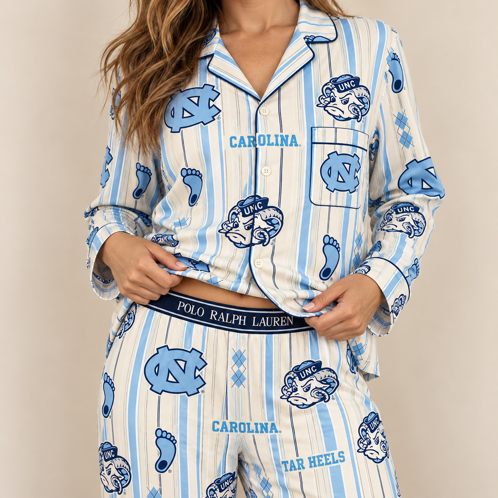 Premium UNC Women's Printed Button-Up Pajama Set HTTT