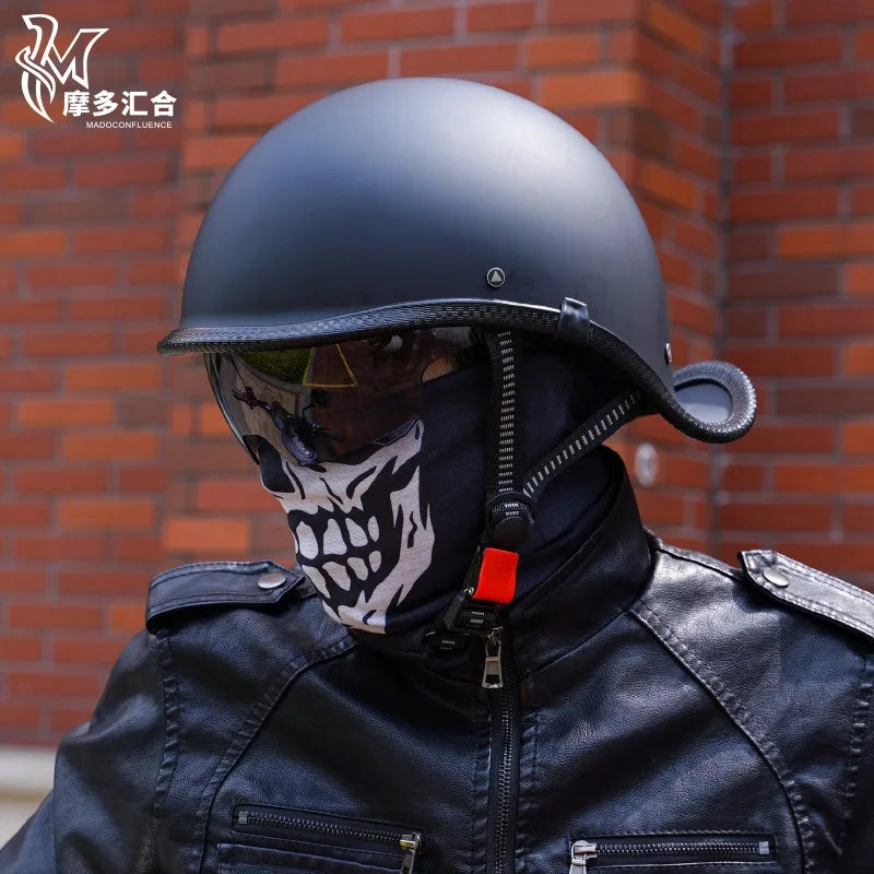 Retro Motorcycle Helmets for Men Vintage Motorbike Half Helmet with Built-in Lens Summer Electric Bike Safety Cap Fashion Harley